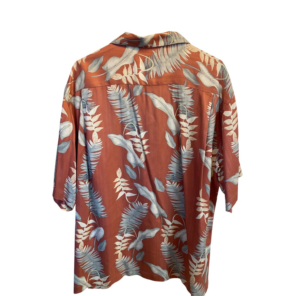 Tommy Bahama Mens Silk Camp Shirt Orange Tropical Leaf Print Short Sleeve Size L - Picture 5 of 6